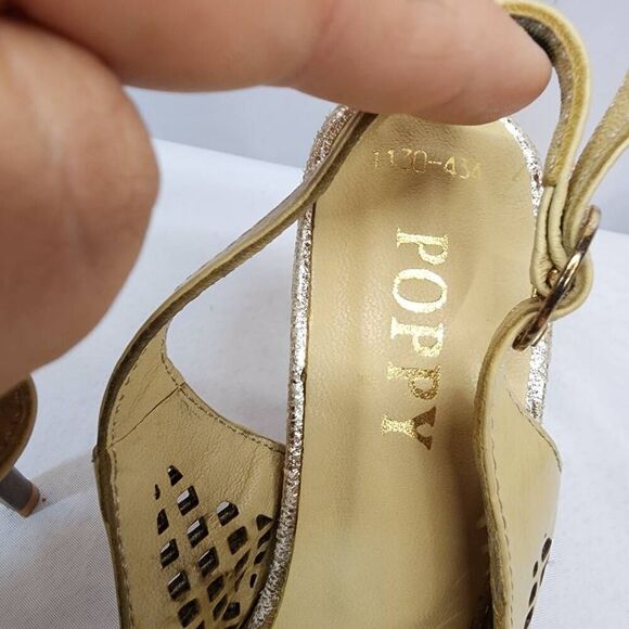 Poppy Size 5.5 Women's Leather Vintage Perforated Slingback Pointed Toe Pump Hee - Picture 8 of 11
